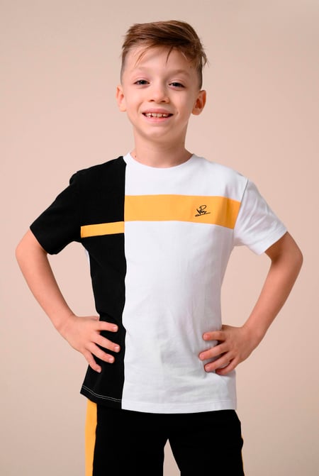 Boys White Colour Block T-Shirt ( 3yrs-9yrs)