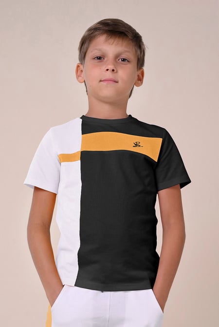 Boys White Colour Block T-Shirt ( 3yrs-9yrs)