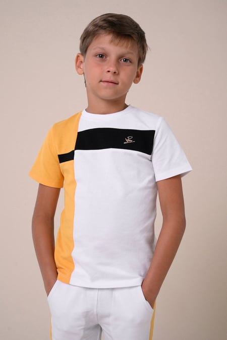 Boys White Colour Block T-Shirt ( 3yrs-9yrs)