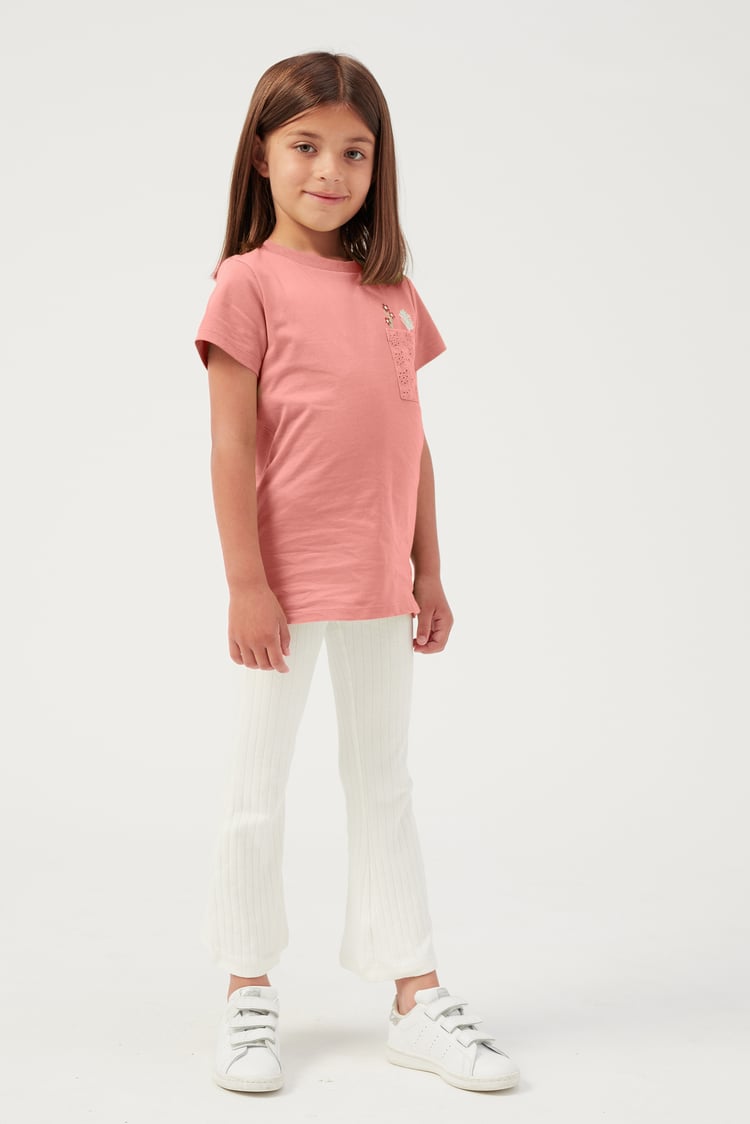 Girls Broderie Pocket With Embroidery T-Shirt