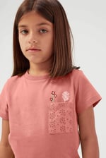 Girls Broderie Pocket With Embroidery T-Shirt