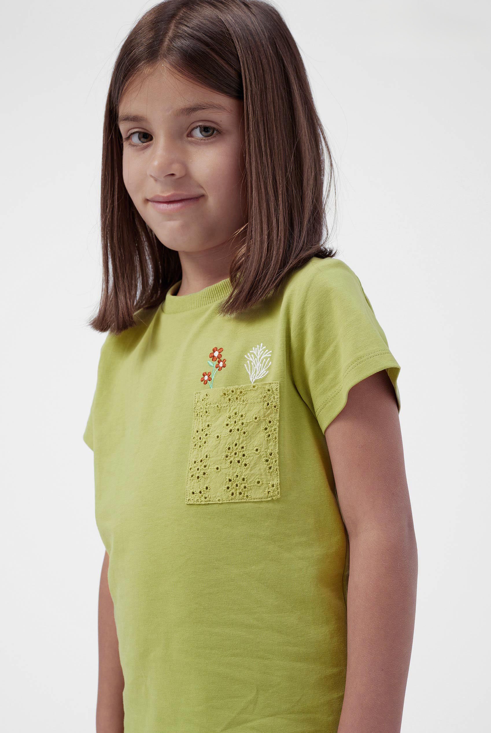 Girls Broderie Pocket With Embroidery T-Shirt