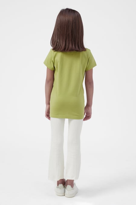 Girls Green Broderie Pocket With Embroidery T-Shirt