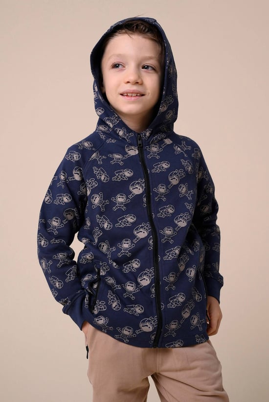 Boys Printed Zipper Hoodie ( 12/18mths-7yrs)