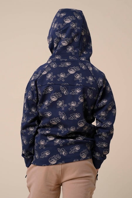 Boys Navy Printed Zipper Hoodie ( 12/18mths-7yrs)