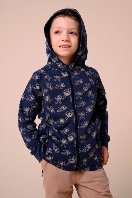 Boys White Printed Zipper Hoodie ( 12/18mths-7yrs)