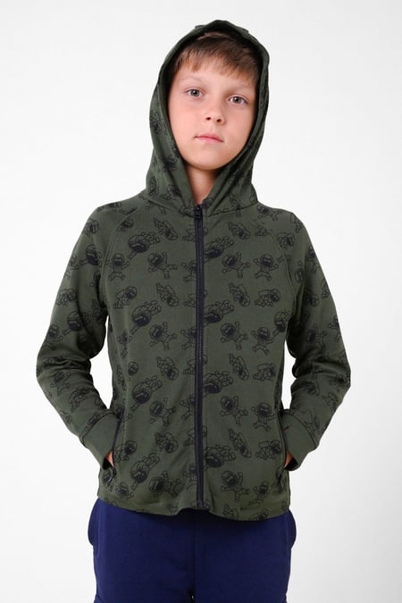 Boys White Printed Zipper Hoodie ( 12/18mths-7yrs)