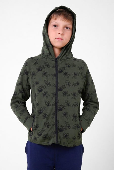 Boys White Printed Zipper Hoodie ( 12/18mths-7yrs)
