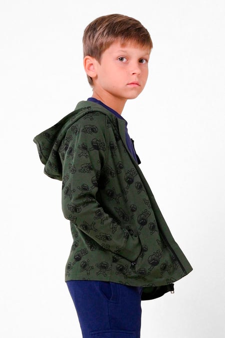 Boys Green Printed Zipper Hoodie ( 12/18mths-7yrs)