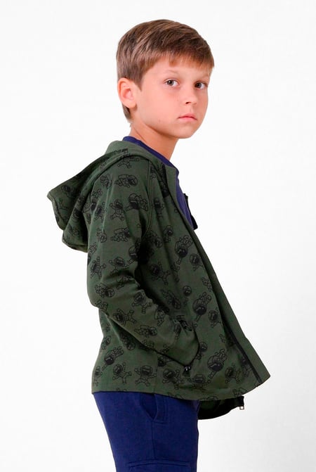 Boys Green Printed Zipper Hoodie ( 12/18mths-7yrs)