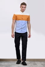 White/Orange/Blue Linen Blend Colour Block Shirt