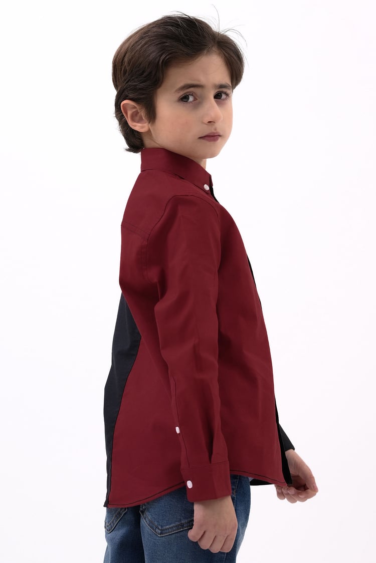 Boys LS Red/Black Colourblock Shirt (3-14yrs)