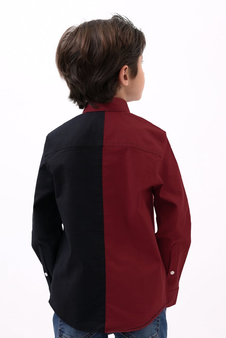 Boys LS Red/Black Colourblock Shirt (3-14yrs)