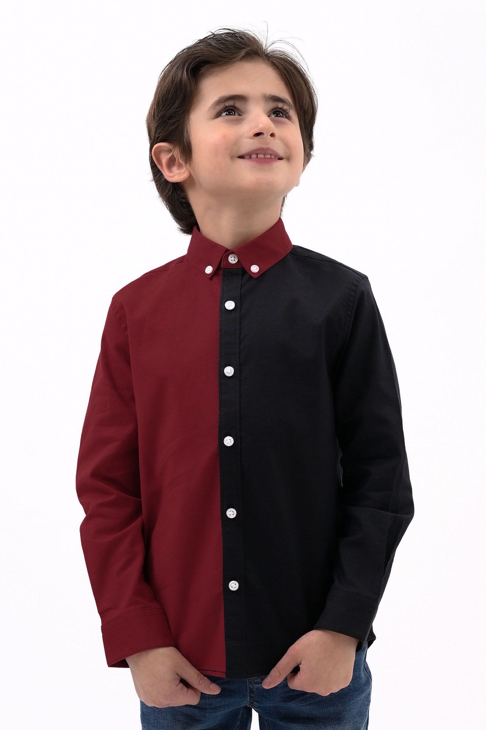 Boys LS Red/Black Colourblock Shirt (3-14yrs)