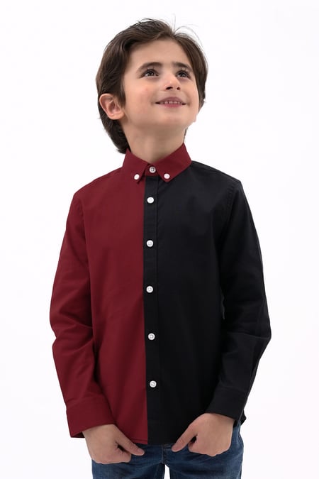 Boys Black LS Red/Black Colourblock Shirt (3-14yrs)