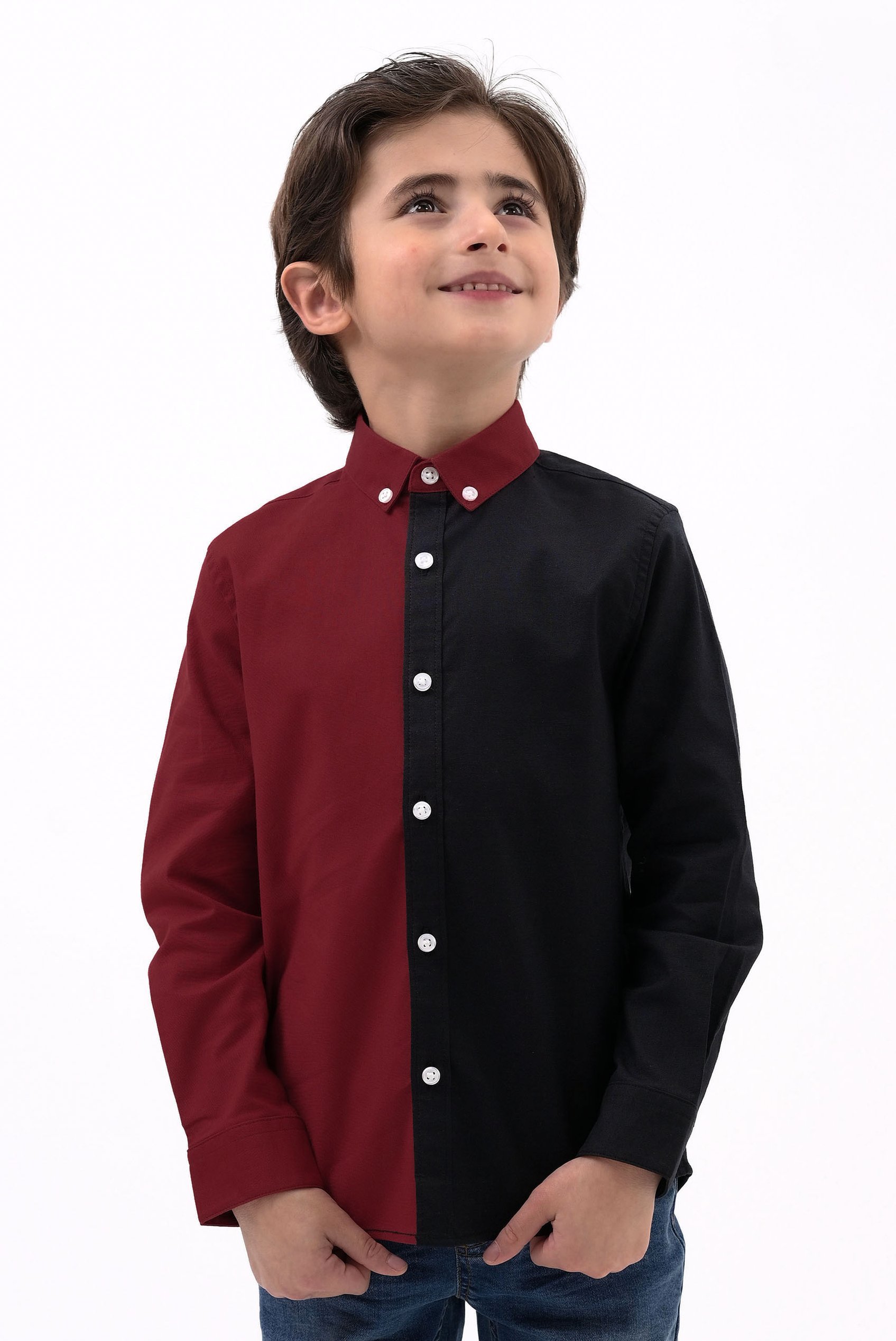 Boys LS Red/Black Colourblock Shirt (3-14yrs)