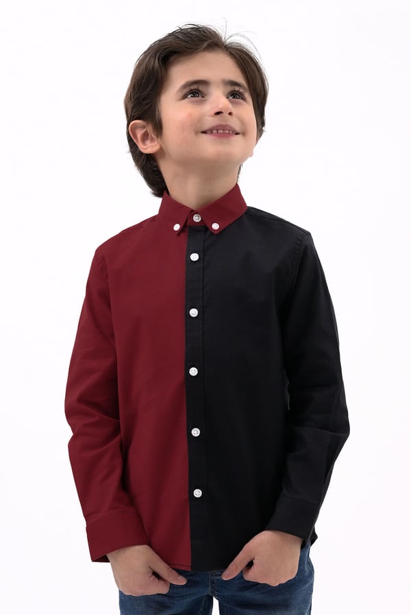 Boys Black LS Red/Black Colourblock Shirt (3-14yrs)