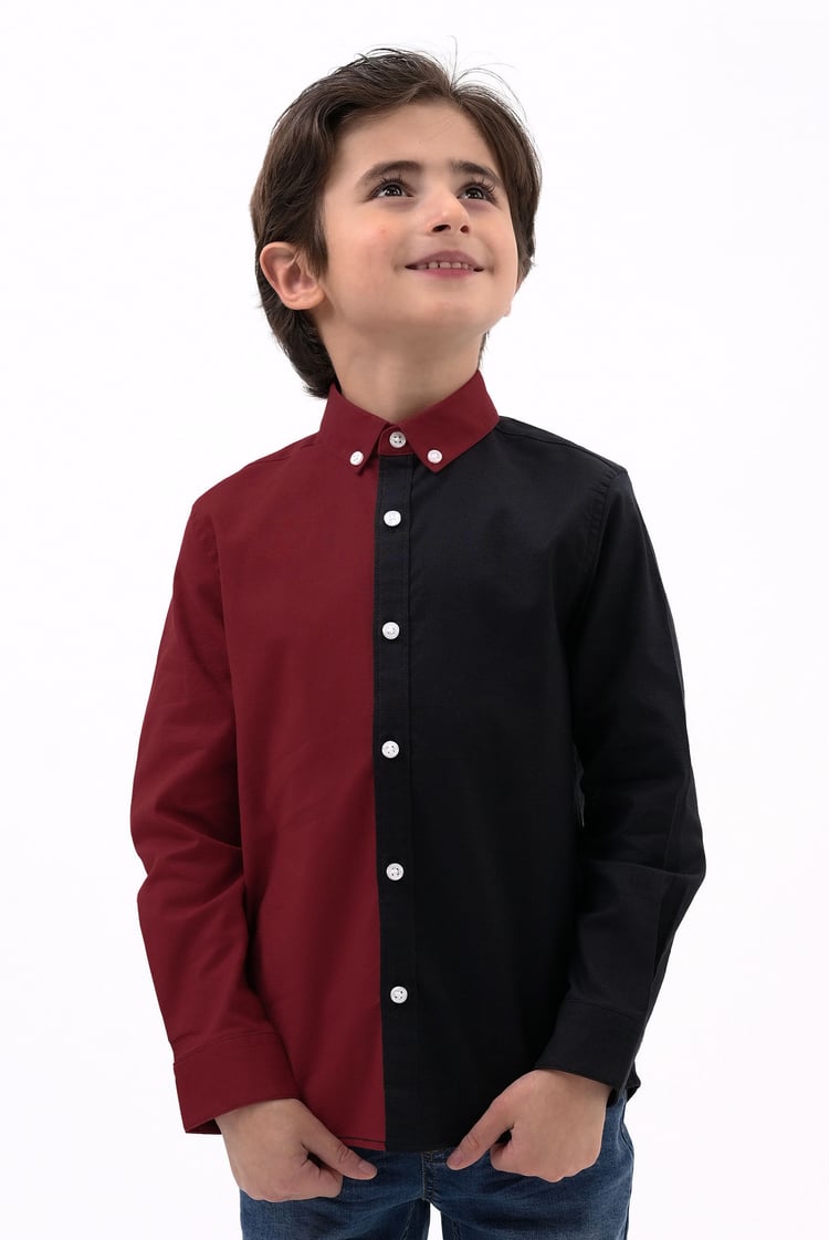 Boys LS Red/Black Colourblock Shirt (3-14yrs)