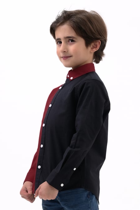Boys Black LS Red/Black Colourblock Shirt (3-14yrs)