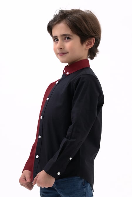 Boys Black LS Red/Black Colourblock Shirt (3-14yrs)