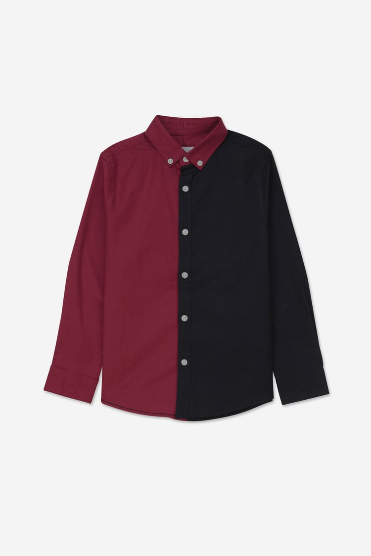 Boys LS Red/Black Colourblock Shirt (3-14yrs)