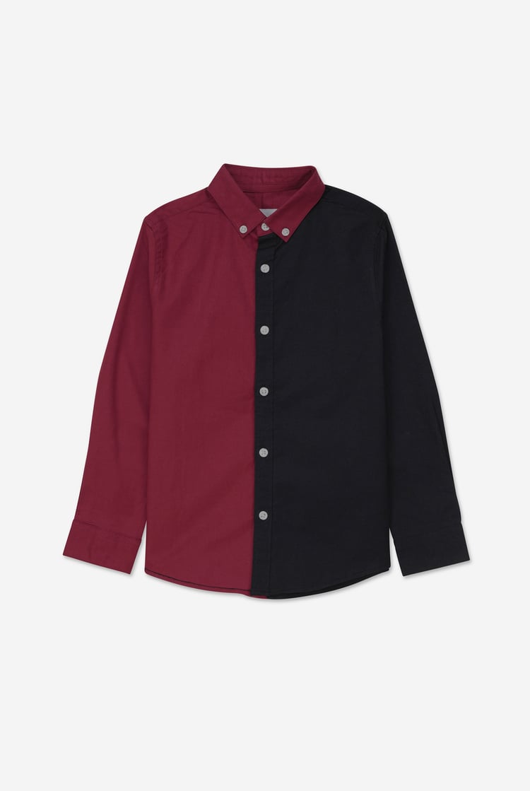Boys LS Red/Black Colourblock Shirt (3-14yrs)
