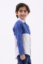 Boys LS Blue/White Colourblock Shirt (3-14yrs)