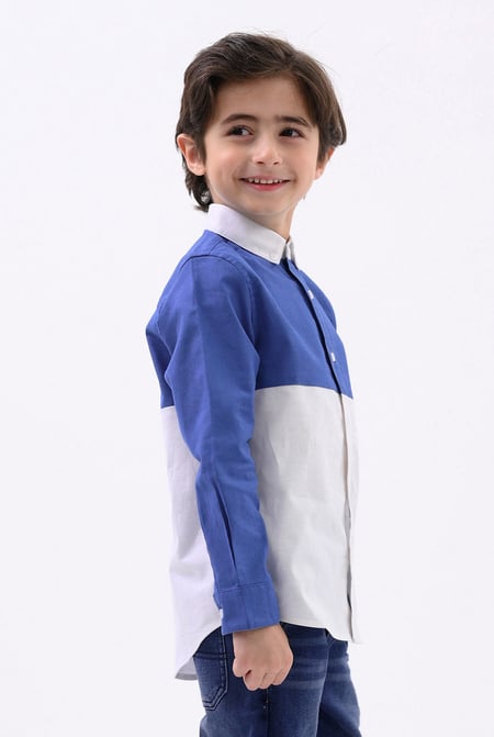 Boys Blue LS Blue/White Colourblock Shirt (3-14yrs)