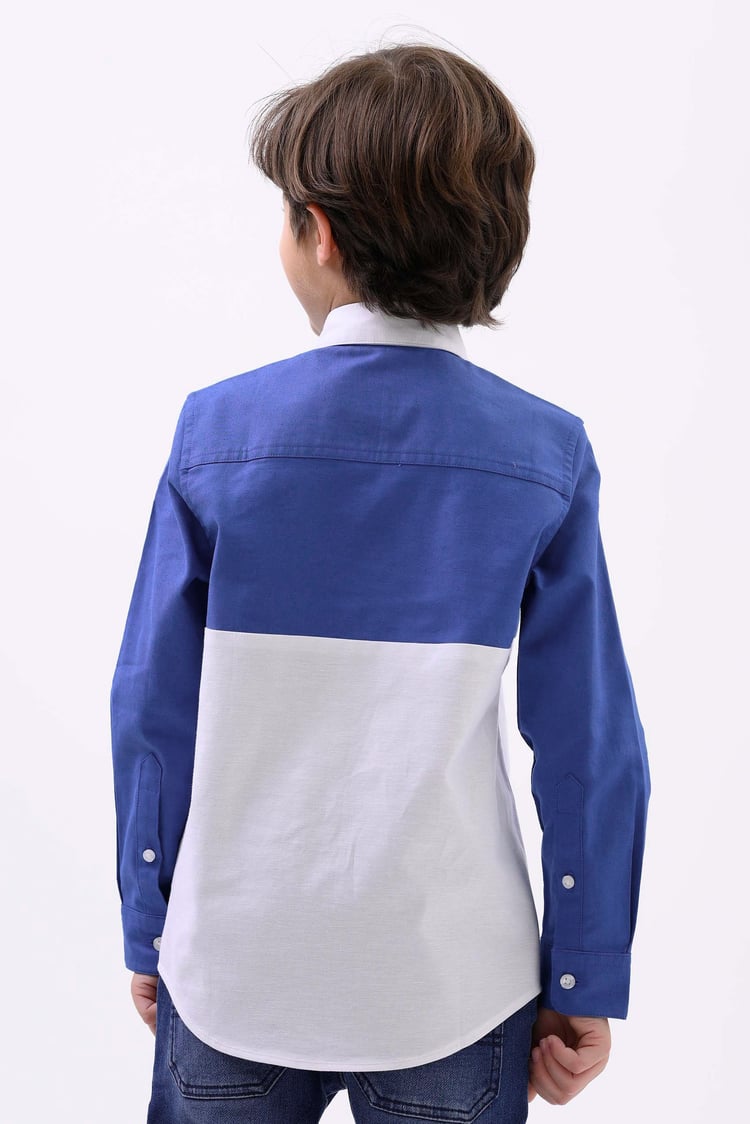 Boys LS Blue/White Colourblock Shirt (3-14yrs)