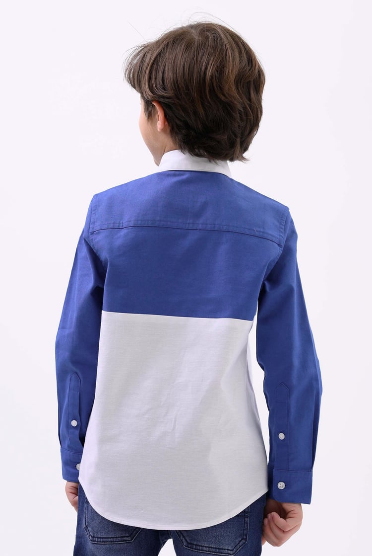 Boys LS Blue/White Colourblock Shirt (3-14yrs)