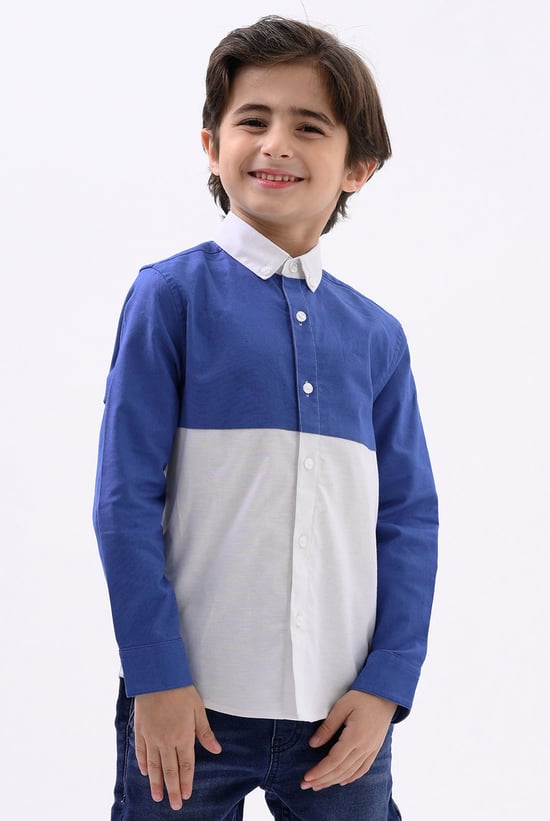 Boys LS Blue/White Colourblock Shirt (3-14yrs)