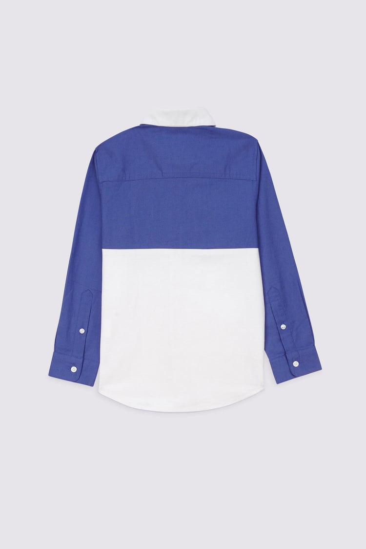 Boys LS Blue/White Colourblock Shirt (3-14yrs)