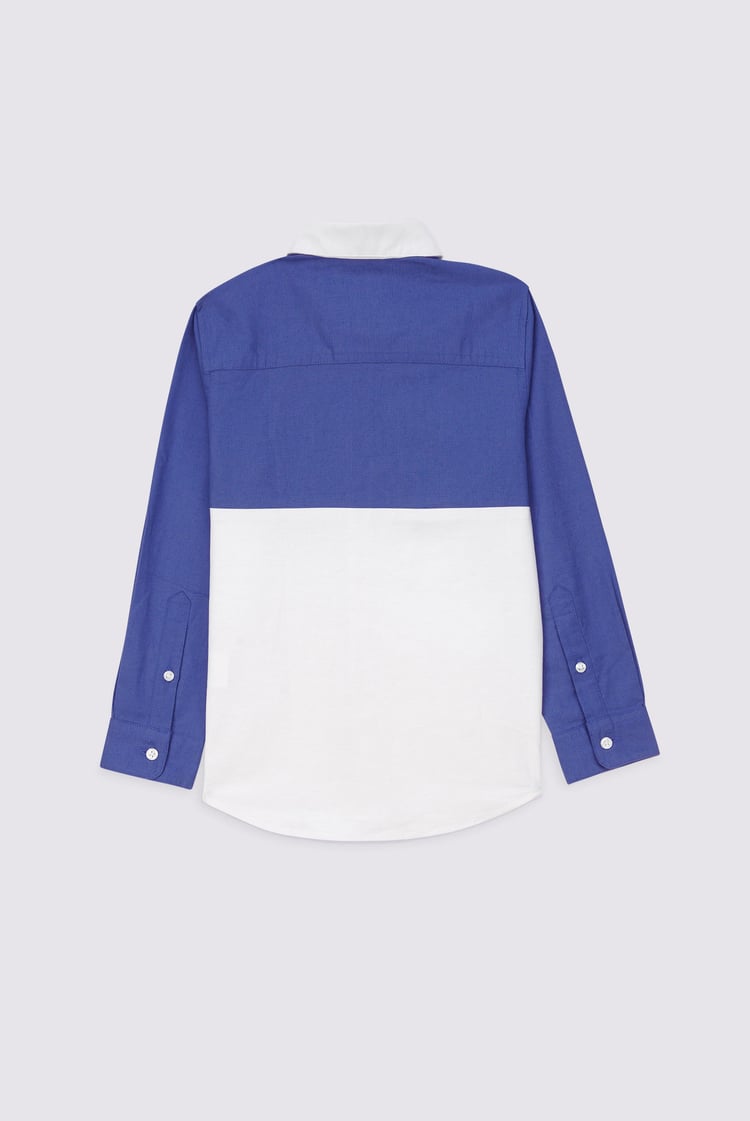 Boys LS Blue/White Colourblock Shirt (3-14yrs)