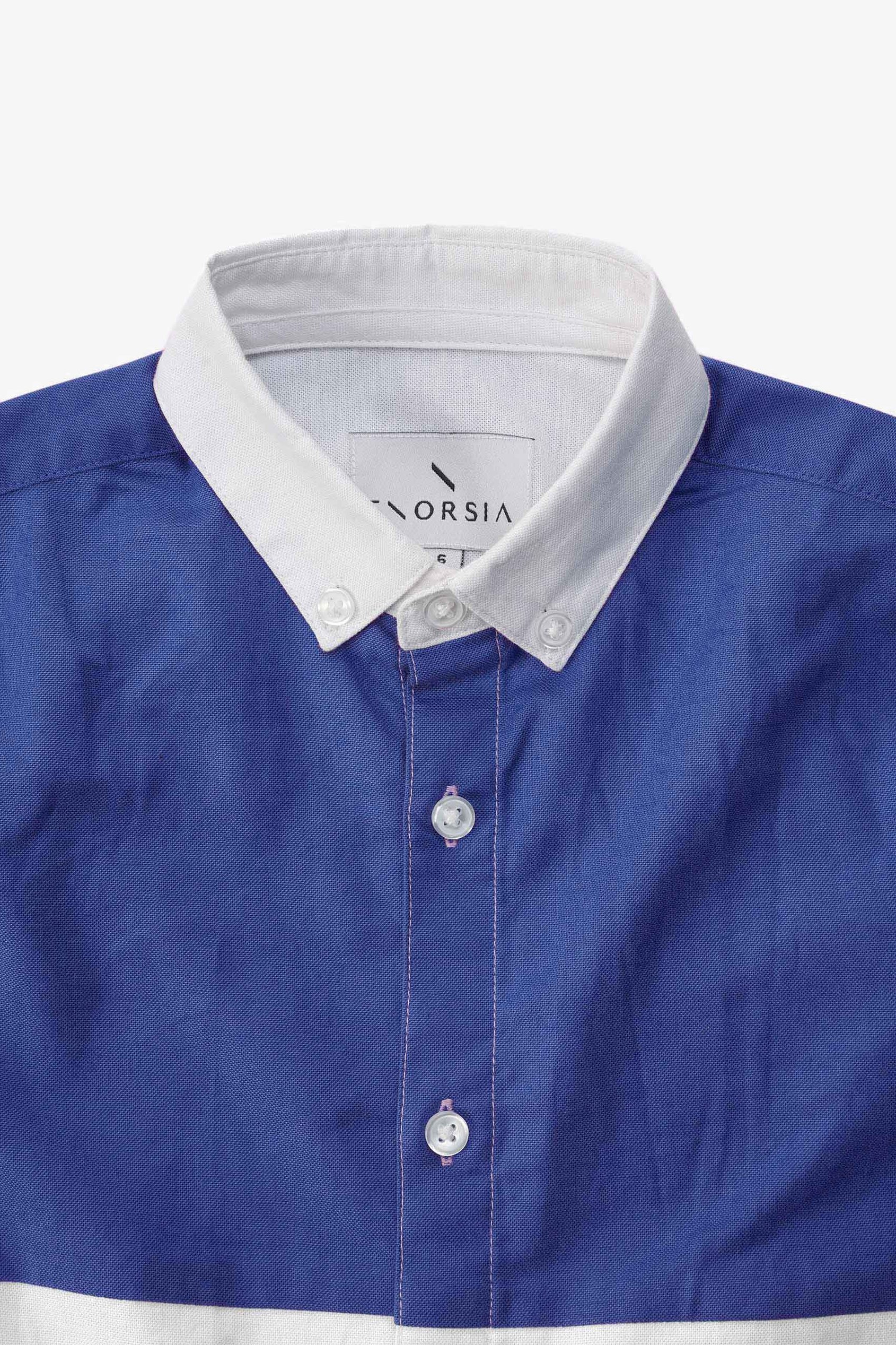 Boys LS Blue/White Colourblock Shirt (3-14yrs)