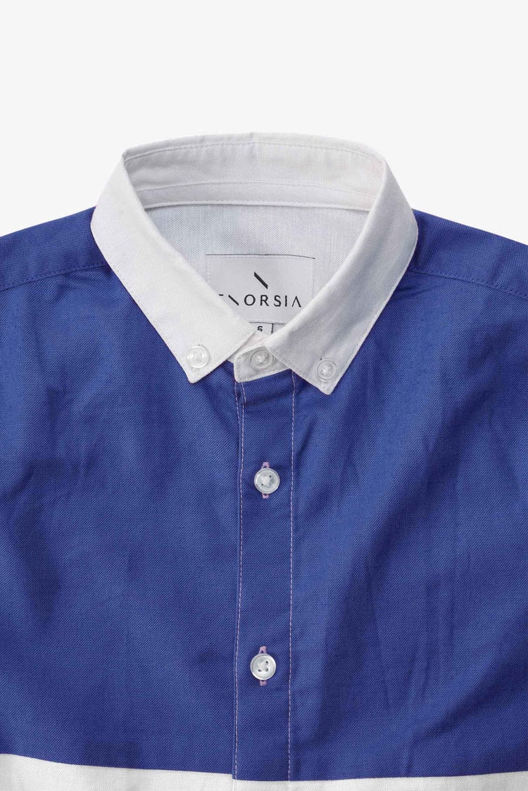 Boys LS Blue/White Colourblock Shirt (3-14yrs)