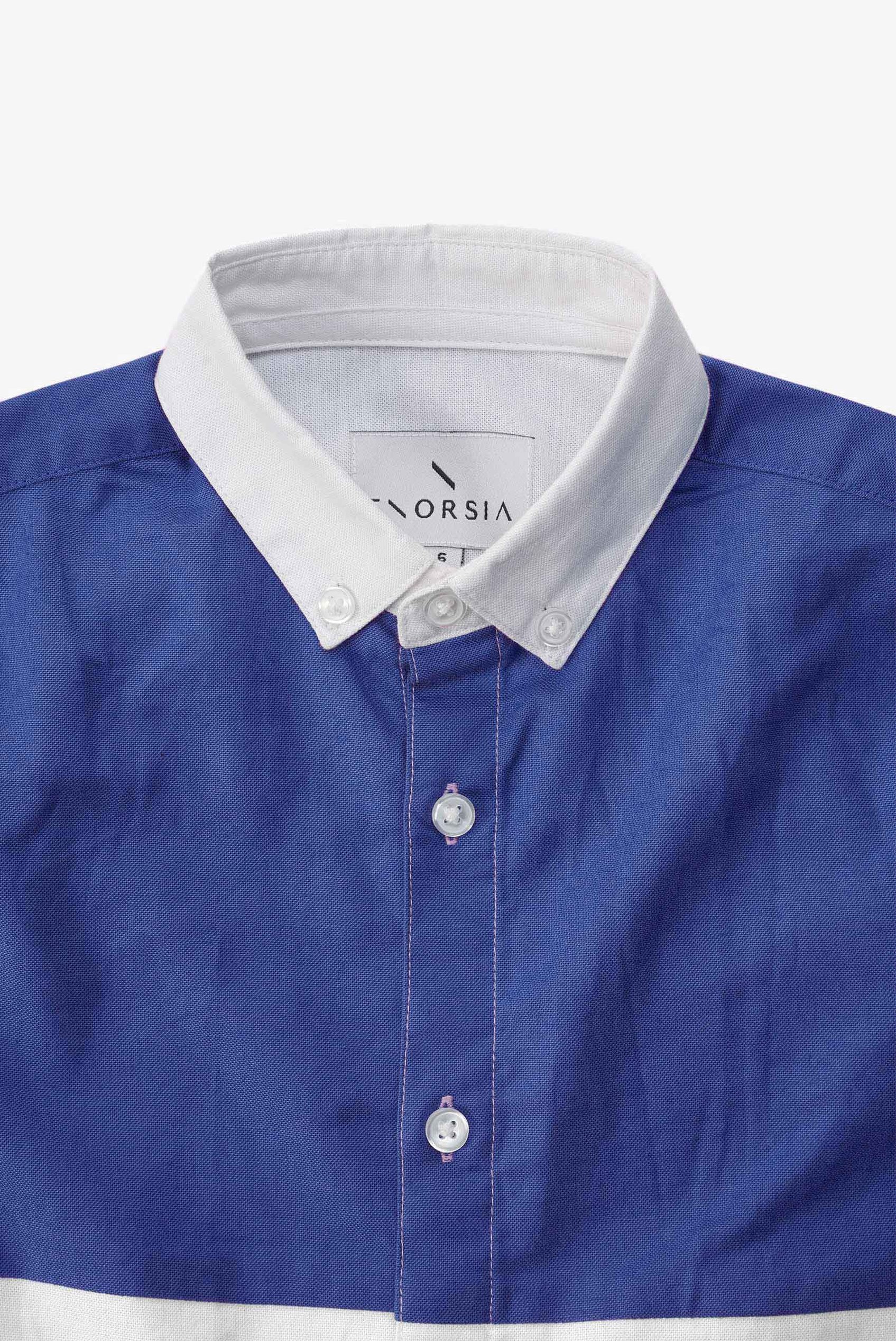 Boys LS Blue/White Colourblock Shirt (3-14yrs)