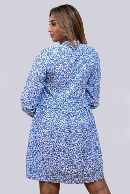 Womens Blue Ditsy Print Mini Tiered Dress
