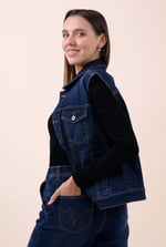 Womens Sleeveless Button Up Denim Jacket