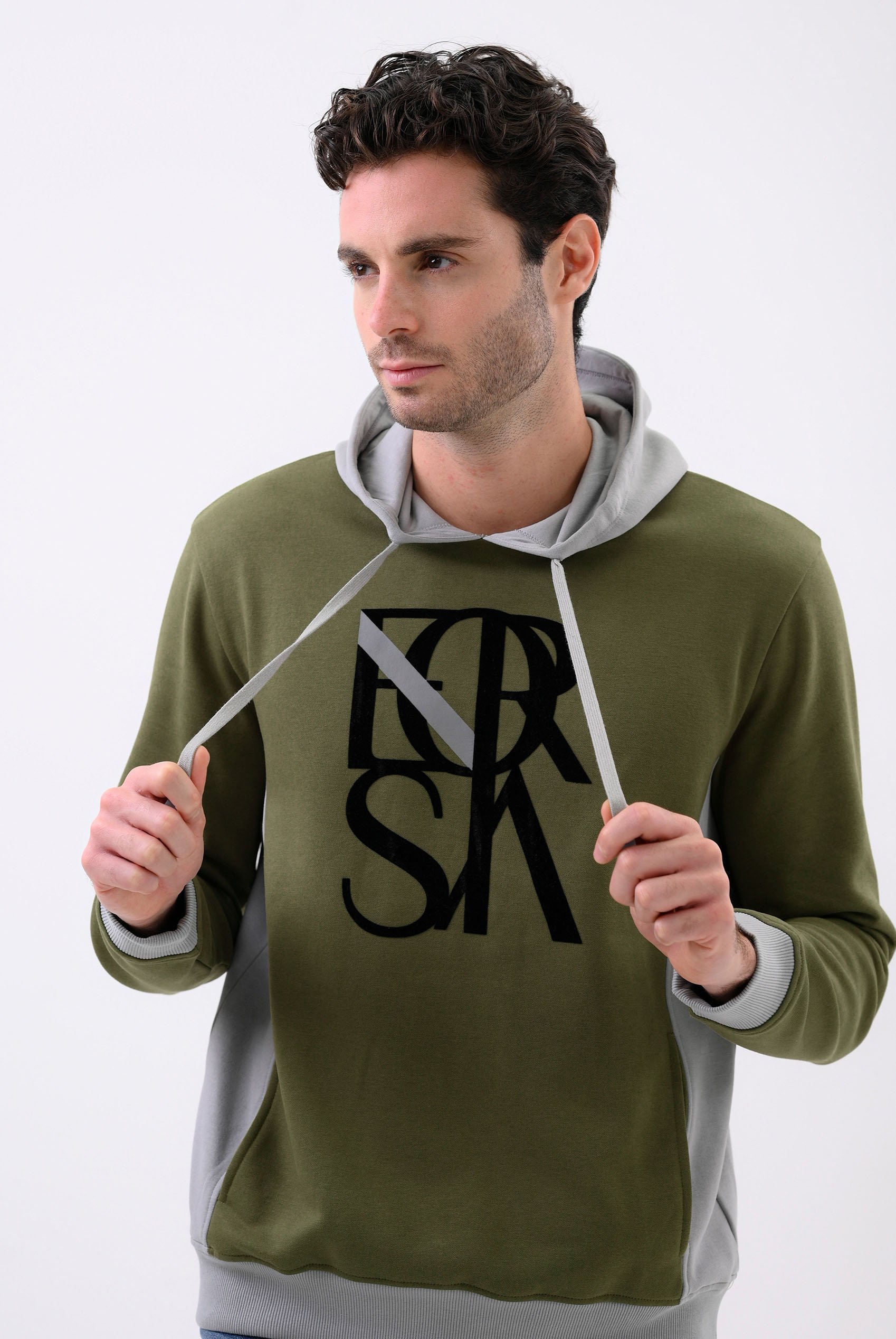 Mens Flock Print Overhead Hoodie