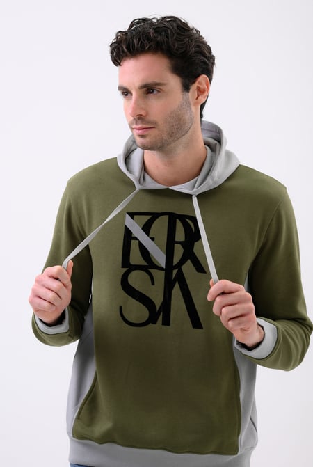 Mens Black Flock Print Overhead Hoodie