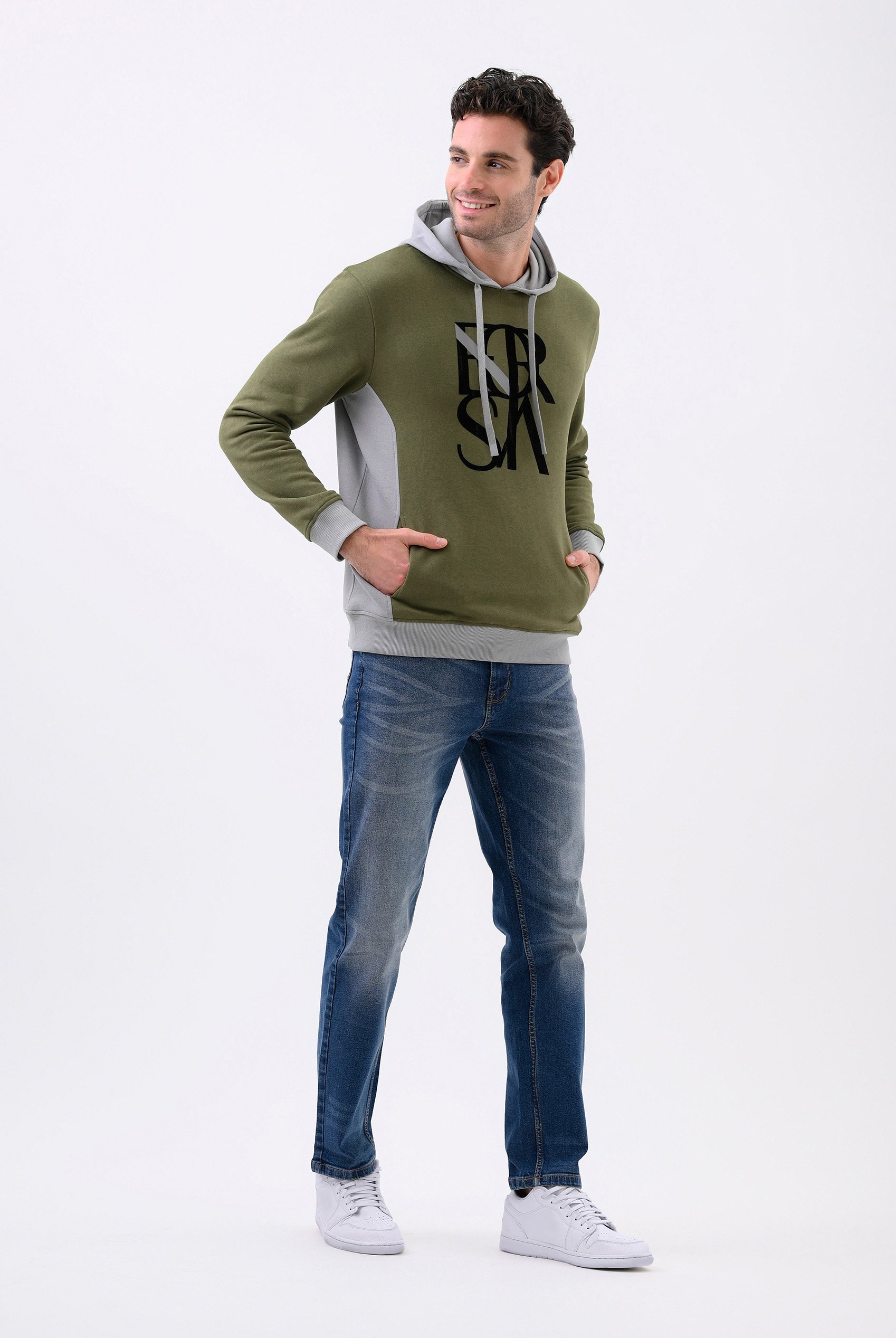 Mens Flock Print Overhead Hoodie
