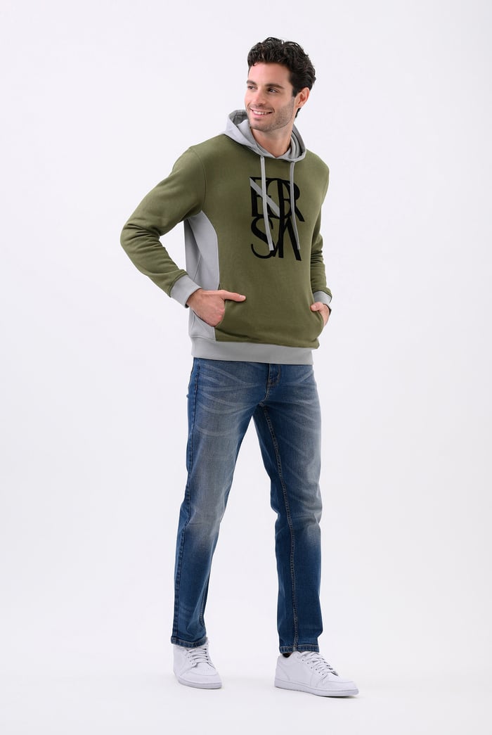 Mens Flock Print Overhead Hoodie