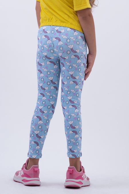 Girls Blue Printed Jersey Leggings