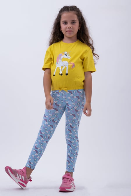 Girls Purple Printed Jersey Leggings