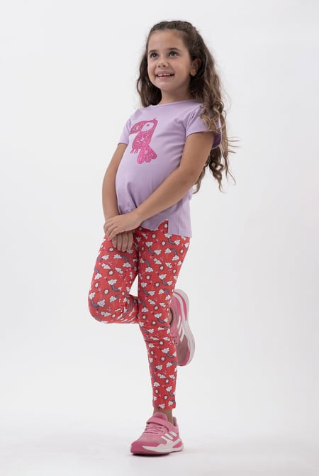 Girls Purple Printed Jersey Leggings