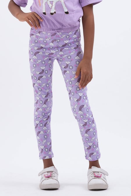 Girls Purple Printed Jersey Leggings