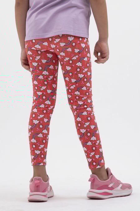 Girls Red Printed Jersey Leggings