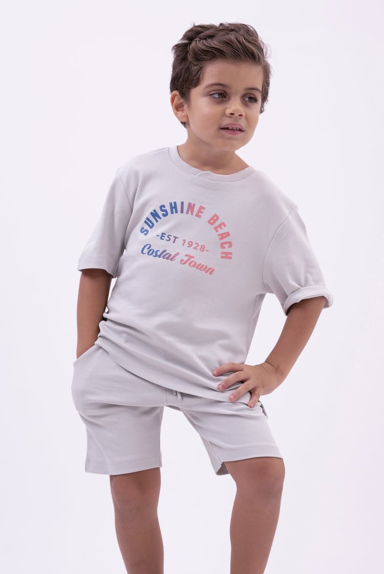 Two-Toned Printed T-Shirt And Shorts Set