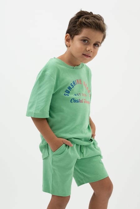 Green Two-Toned Printed T-Shirt And Shorts Set