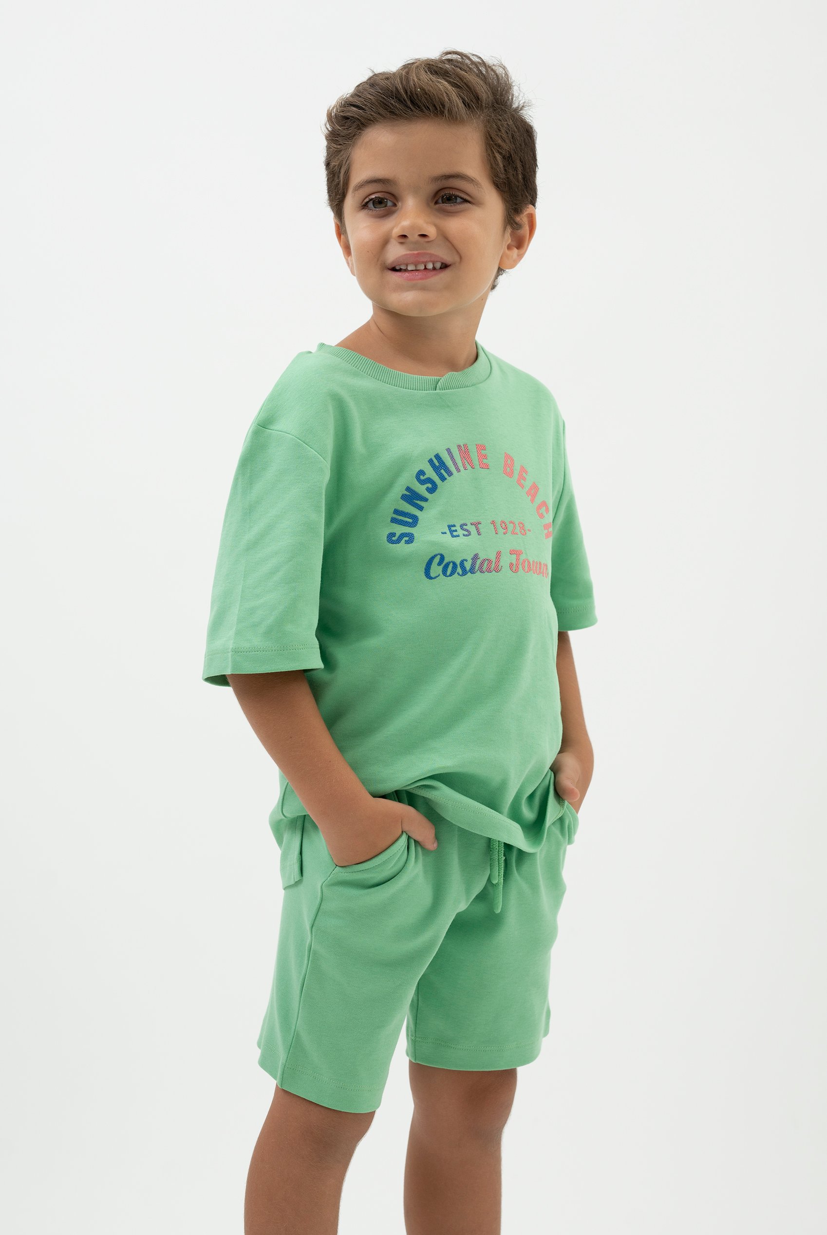 Two-Toned Printed T-Shirt And Shorts Set